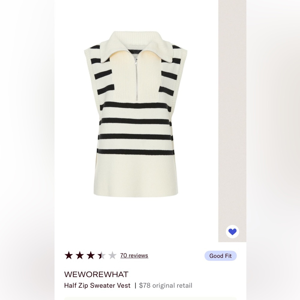 WeWoreWhat Black and Cream Striped Zip Vest